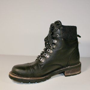 Frye Samantha Hiker Boots Black Leather Quilted Top